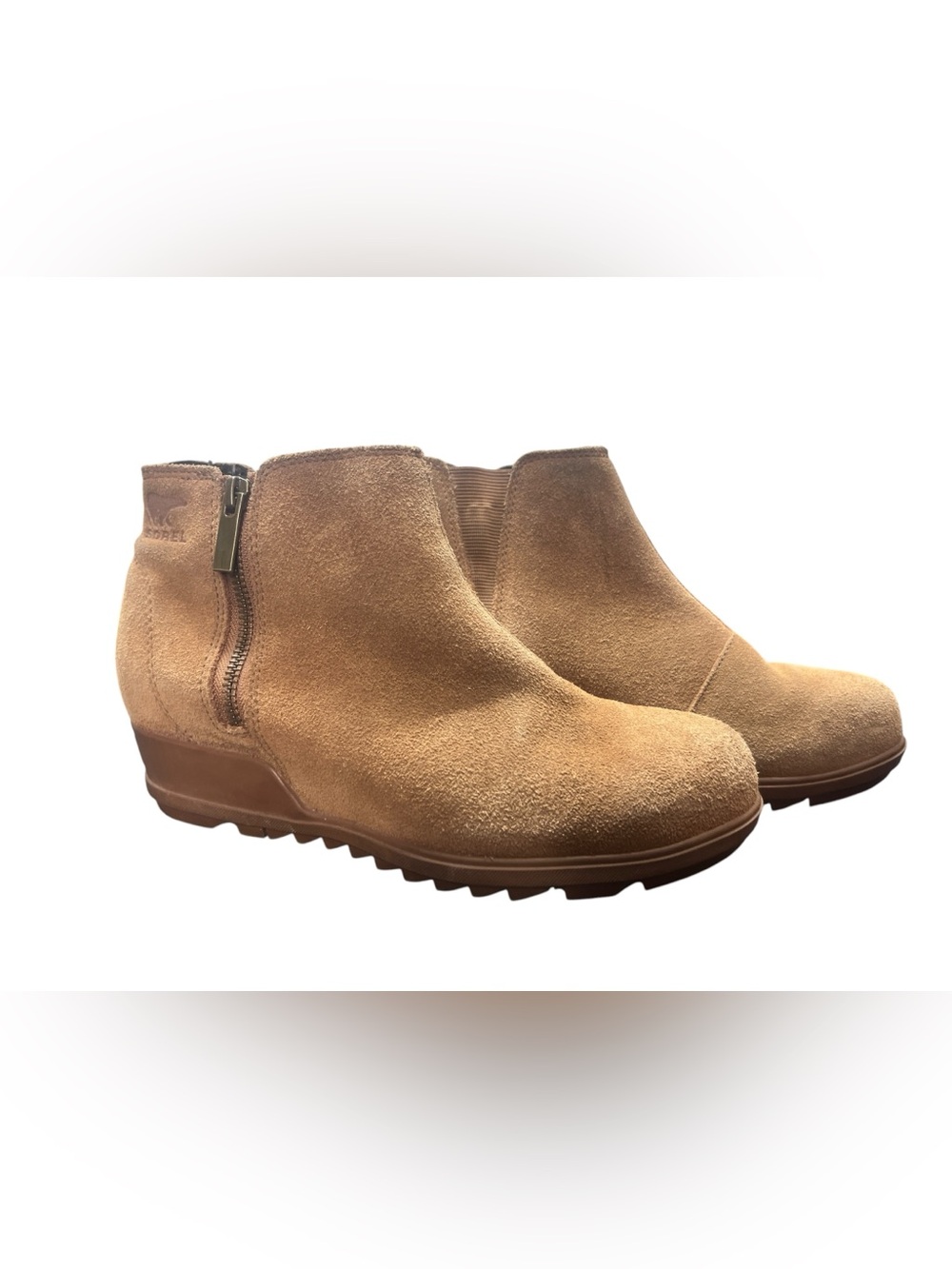 Sorel Joan Uptown Wedge Chelsea Booties Women 9 Tan Suede Ankle Boots gorpcore